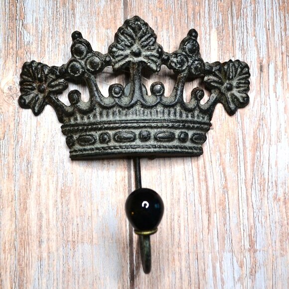 King And Queen Crown Designed Cast Iron Hooks Towels Jackets Decor Accent - Picture 2 of 5